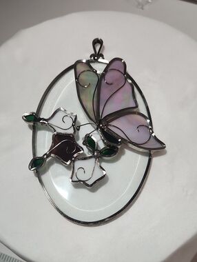 Iridescent Pink & Green Butterfly Pendant Necklace